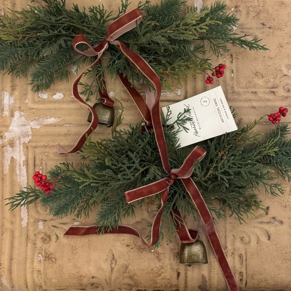 Hearth & Hand Festive Swags with Red and Green Accents